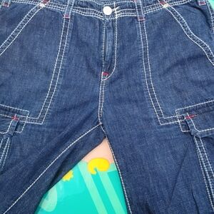 True Religion Men's Dark Blue Denim Cargo Shorts